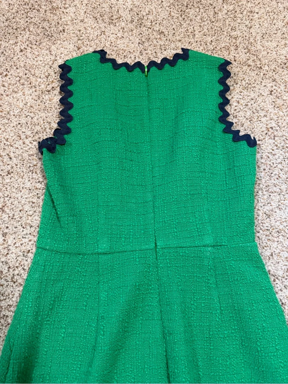 J Crew Tweed Dress Green Black Ric Rac Scallop Trim Sleeveless Size 0P